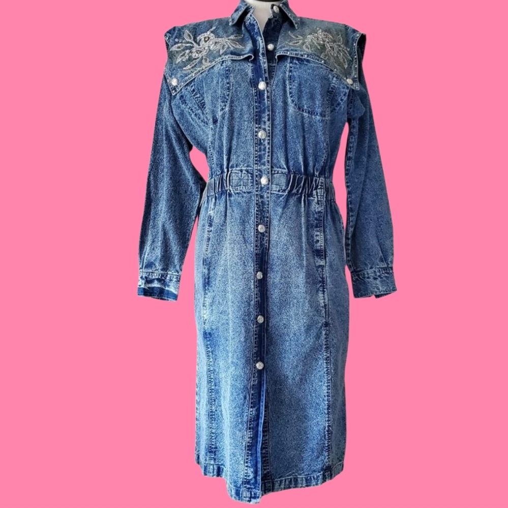 Vintage 80s midi DENIM dress medium